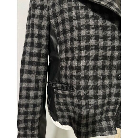 Akris punto Mixed tweed moto jacket gingham vegan leather 8 - Picture 10 of 15
